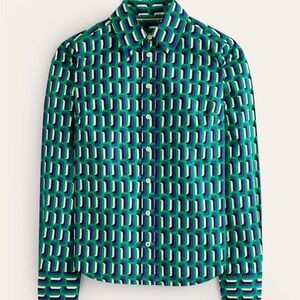 Boden Sienna Retro Geometric Patterned Cotton Button Down Shirt 6R